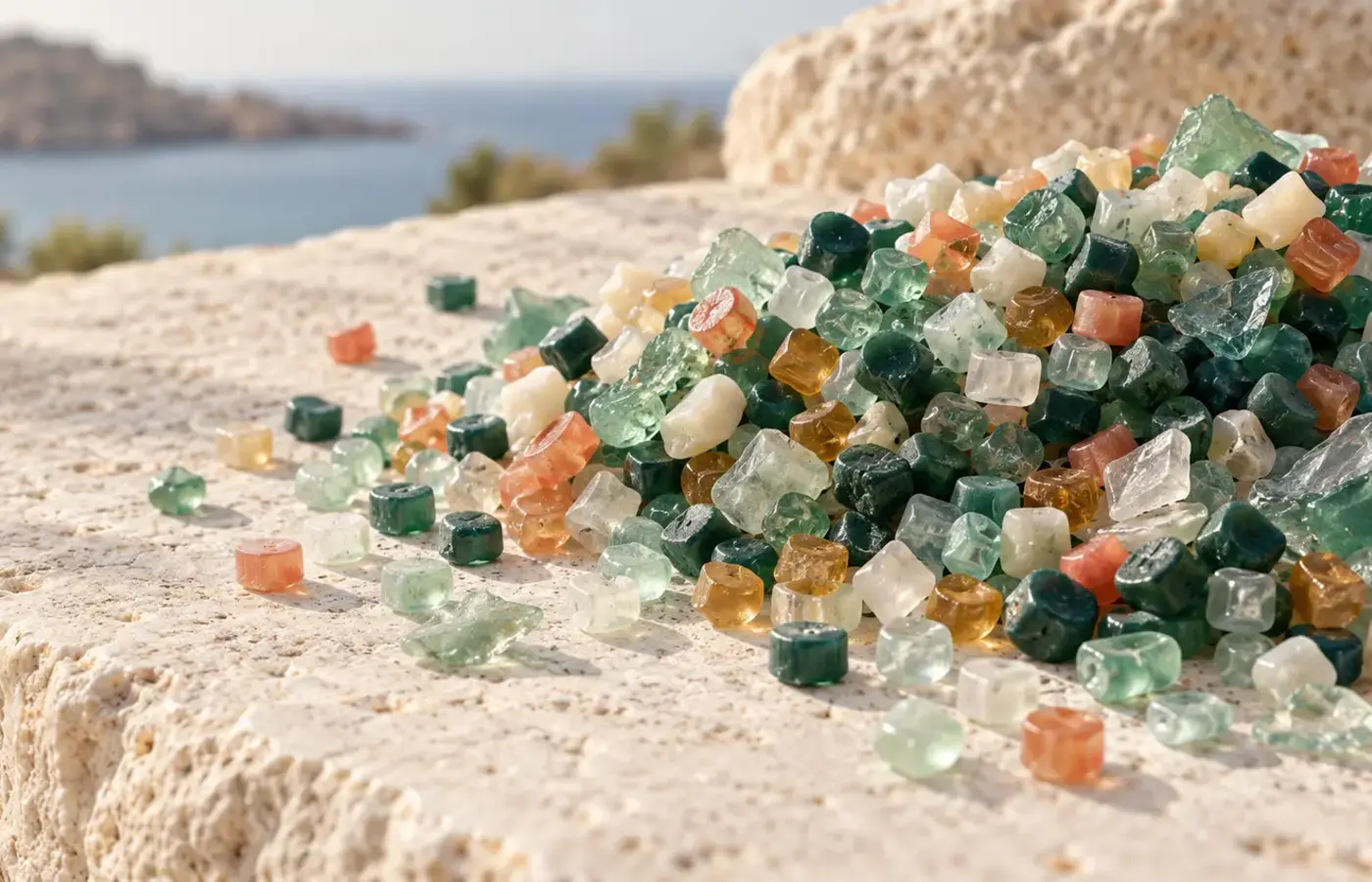 Recycled plastic pellets prepared for eyewear production